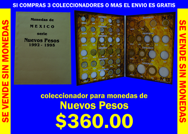 coleccionador para monedas de la serie NUEVOS PESOS (1992-1995) Con micas deslizables para protección de la moneda