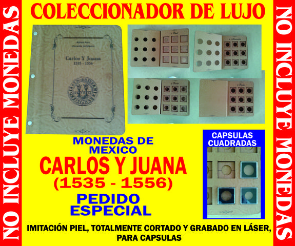 coleccionador para monedas de CARLOS Y JUANA, para capsulas, grabado y cortado en laser